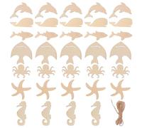 Luxshiny 70pcs Unfinished Sea Animals Wood Slices for DIY Projects and Home Decor, Assorted Ocean Shapes Including Octopus, Whale, Dolphin, and Seahorse, Easy to Paint Double-Sided