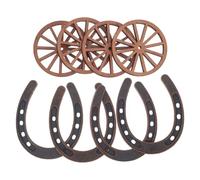 Luxshiny 8pcs Mini Horseshoe and Tiny Wagon Wheel Decor Set for Western Party Decorations and Rustic Interior Accents, for Cowboy and Mini Horseshoe Craft Projects
