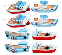 Luxshiny 8pcs Miniature Mediterranean Style Resin Fishing Boat Models with Realistic Shape, Lightweight Table Ornaments for Micro Landscape Decoration and Dining-room Nautical Color