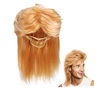 Luxshiny Adjustable Blonde Mullet Wig for Men Synthetic Costume Accessory with Comfortable Hair Net Retro Rocker Style for Halloween Party and Themed Events