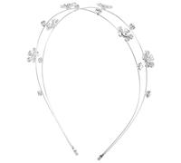 Luxshiny Adjustable Silver Alloy Women Headband Rhinestone Double Layer Design, Elegant Bridal Hair Band Featuring round Leaf and Five-petal Flower Shapes, for Baptism Days and Special