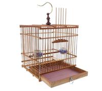 Luxshiny Bamboo Bird Cage Handmade Rectangular Garden Hanging Small Parrot Cage Removable Tray for Lovebirds Songbirds