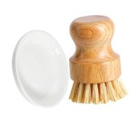 Luxshiny Bamboo Palm Brush：Natural Bamboo Kitchen Dish Brush with Scrubbers and Drainage Tray Sturdy Multipurpose Wok Cleaner for Pots Dishes Sink Cleaning in Home and Restaurant Use
