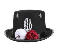 Luxshiny Black Gothic Top Hat with Skeleton Hand and Red Rose, Victorian High Top Hat Felt Material, Lightweight Comfortable Party Headwear for Day the Dead Celebration or Halloween