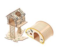 Luxshiny Cabin Synthetic Material for Small Animal Pets 2pcs Wooden with Climbing Platform and Sleeping Nest Habitat House for Hamster Play and Rest Hamster