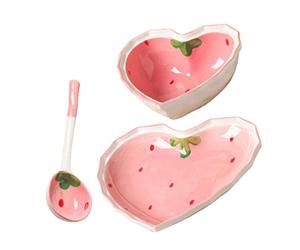 Luxshiny Ceramic Dessert Bowls: Heart Shaped Porcelain Bowls for Soup, Snacks, Cereal, Ice Cream - Pink, 09BUM509723TFKLD0HS