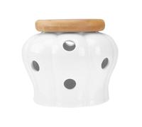 Luxshiny Ceramic Garlic Keeper with Bamboo Lid - 5 Inch Round Porcelain Storage Jar for Ginger & Onion, Kitchen Organizer Pot with 12 Air Vents for Freshness & Sprout Prevention