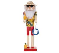 Luxshiny Coastal Festive Nutcracker Figurine Ornament, 13.8in Hawaiian Surf Theme Wooden Nutcracker Santa Figure, Summer Christmas Decor Craft for Tabletop and Shelf