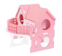 Luxshiny Double-layer Hamster Play House with Pink-white Eco Wood Large Hamster Villa Hideout and Playground for Small Pets