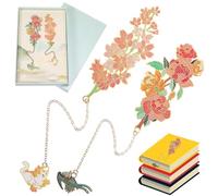 Luxshiny Elegant 2pcs Stainless Steel Beaded Bookmarks with Cherry Blossom and China Rose Pendants, Graduation Festival Presents for Book Lovers, Reading Tool to Mark the Reading Position