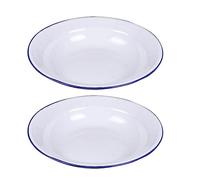 Luxshiny Enamel Serving Bowl 2pcs Enamel Bowls Vintage Soup Bowl 16cm White Ware with Blue Rim Retro Soup Basin for Fruit Salad Pasta Metal Mixing Bowls