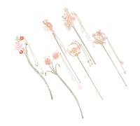 Luxshiny Hair Accessories Metal Hairpins for Hanfu Styles and Traditional Attire 6pcs Retro Chinese Flower Hair Sticks with Pink Resin and Rhinestone Details, Versatile Style