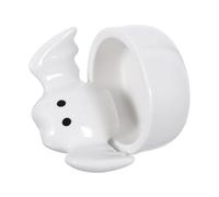 Luxshiny Halloween Ceramic Ghost Candle Holder with Bat Design, Nordic Gothic Style, White Scratch-resistant Ceramic for Atmospheric Illumination and Party or Dining Table Decor