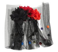 Luxshiny Halloween Day the Dead Headband with Black Silk Flowers and Veil, Lightweight Gothic Ghost Bride Hair Accessory for Costume and Party