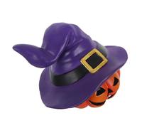 Luxshiny Halloween Pumpkin Figurine with Witch Hat Vibrant Fading-resistant Haunted Desktop Decor Unique Ghost Head Sculpture for Outdoor Garden and Tabletop Halloween Celebration