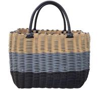 Luxshiny Handwoven Medium-sized Household Storage Basket, Portable Plastic Weaving Sundries Organizer in Brown Grey Beige for Bathroom and Daily Use