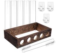 Luxshiny Hanging Plant Propagation Station and Timber Rack with 5 High Borosilicate Glass Test Tubes Easy to Refill and Beautify House, Suitable for Violets and Bamboo, for Wall