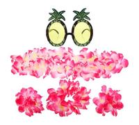 Luxshiny Hawaiian Party Accessory Set and Necklace, Classic Cloth Material Pineapple Eyeglasses with Pink Flower Garland Comfortable for Beach Party and Summer Gatherings