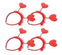 Luxshiny Headband Lightweight Cloth Plume Plastic Metal Red Simulation 4pcs Heart Valentines Love Heart Headwear for Valentine's Day Women Party Weddings