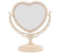Luxshiny Heart Shaped Vanity Mirror - Double Sided 360° Swivel Desktop Makeup Mirror with Beige Frame (25x20cm) for Dressing Table