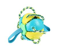 Luxshiny Interactive Dog Flying Disc Ball for Outdoor Play Bite Resistant Chewing and Teething Training with Tug of War Ropes Rebounding for Mental Stimulation and Dental Health Yellow Blue