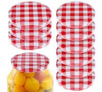 Luxshiny Jam Jar Lids 12Pcs 70Mm and 63Mm Canning Lids Red Gingham Jar Drinking Lids Tight Seal Covers for Mason Jars Kitchen Food Storage and Pantry Use