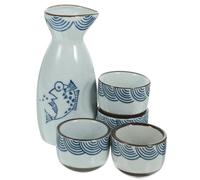 Luxshiny Japanese Sake Set, 1 Tokkuri Bottle & 4 Ochoko Cups, Waves Ceramic Sake Set Microwave And Dishwasher Safe
