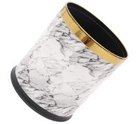 Luxshiny Marble Pattern Wastebasket with Gold Rim, round Bathroom Trash Can, Large Plastic Garbage Container for Home, Office, Hotel, Reusable Bathroom Waste Bin