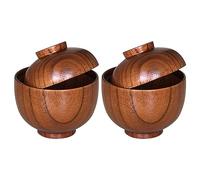 Luxshiny Miso Bowl with Lid: 2pcs Wooden Japanese Bowls Lacquered Rice Bowls Traditional Soup Bowls Food Serving Bowl Salad Snack Bowls for Home Kitchen Restaurant Brown, 15X4859P2G