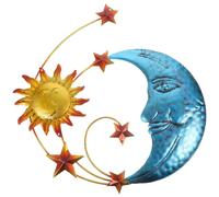 Luxshiny Mosaic Crescent Moon and Sun, Celestial Metal Art Hanging Ornament for Garden and Indoor, Boho Gold Sun Moon Wall Sculpture for Home Patio Fence Bedroom Balcony Decoration