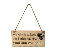 Luxshiny My Aim Is to Keep This Bathroom Clean Decorative Wooden Wall Plaque for Home Rustic Bathroom Sign Vintage Style Hanging Door Sign