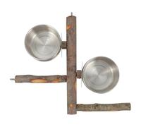 Luxshiny Parrot Stainless Steel Food Bowl with Natural Fruit Wood Stand Large Bird Perch Accessory for Cage Feeding and Playing