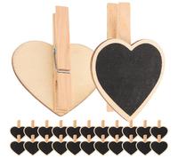 Luxshiny Photo Clip Wooden Blackboard 24 Pieces Heart-Shaped Labels for Wall Display and Memo Taking