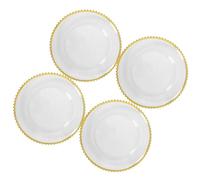 Luxshiny Plastic Charger Plates with Gold Beaded Trim 4pcs Serving Platters with Seamless Borders Stable and Elegant Tableware for Entertaining Events and Festive Celebrations