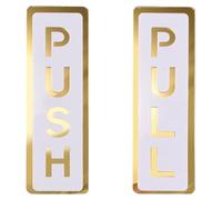 Luxshiny Push Pull Door Signs Easy to Clean 2pcs Acrylic Double Layer with Font and Stylish Design Golden Door Handle Sign Stickers for Offices and Stores