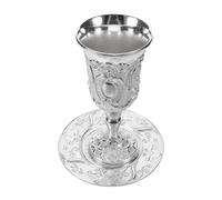 Luxshiny Shabbat Kiddush Cup with Tray, Engraved Judaica Goblet | Stemmed Traditional Vessel Passover Wine Cup Set, Decorative Jewish Stem Goblet Holiday Wine Vessel for Shabbat and Havdalah