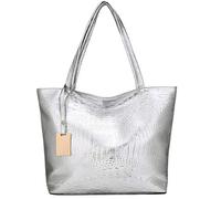 Luxshiny Silver Purse Fashion Leather Tote Bag Alligator Shoulder Bag Large Capacity Handbag All- match Casual Bag for Women Girls Silver Bag