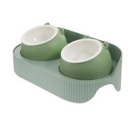 Luxshiny Slow Feeding Cat Feeder Double Half-moon Bowls with Neck Protection Non-slip Raised Pet Food and Water Dish Household Decorative Green Cat Bowl