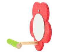 Luxshiny Small Red Parrot Mirror with Perch Stand, Plumeria-shaped Bird Cage Accessory for Parakeet Training and Stress Relief