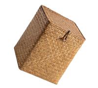 Luxshiny Small Wicker Bin Storage Box Office Bin Bedroom Lid Decorative Basket Woven Basket
