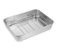 Luxshiny Stainless Steel Grill Tray with Wire Rack, 9 Inch Baking Pan for BBQ, Roasting, and Cooling, Portable and Reusable, Ideal for Home Cooking