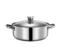 Luxshiny Stainless Steel Hot Pot with Divider Metal Induction Cooker Pot Shabu Shabu Pot Non- Stick Cooking Pot Kitchenware for Induction Cooktop Gas Stove 30cm Silver