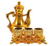 Luxshiny Turkish Coffee Tea Pot Set Gold Holy Water Kettle Shot Glass with Saucer Arabic Tea Pitcher Buddhist Offering Cup Goblets Worship Chalices