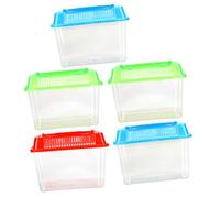 Luxshiny Ventilated Plastic Aquarium Tank Fish Tank Turtle Holder 5pcs Mixed Colours Mini Size 15x9.5x11cm Reptile Habitat Breeding Box for Small Pets Goldfish Hamster Geckos