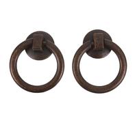 Luxshiny Vintage Bronze Ring Drawer Pulls 2Pcs with Hand-Polished Surface for Kitchen Cabinets Wardrobe Handles Single Hole Retro Style Hardware for Bedroom Drawers