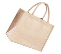 Luxshiny Waterproof Reusable Jute Grocery Bag Tote with Core Handle 31x25x10cm, Sturdy Laminated Canvas Shopping Pouch for Outdoor and Travel Storage