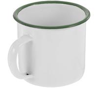 Luxshiny White Enamel Coffee Mug with Handle, Thickened Smooth Rim, Heat-Resistant Vintage Style Drinking Cup for Office and Home Use, Retro Green Rim Enamel Tea Cup