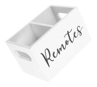 Luxshiny Wooden Remote Control Holder with Multiple Compartments, White Desk Organizer Storage Box for Living Room and Office, Media Remote Controller Holder for Nightstand and Coffee Table