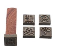 Luxshiny Wooden Square Stamps Set Magnetic Seal 5-in-1 Blackwood Zen Lotus Pattern Calligraphy Postcard Stamps for Classroom Crafting and Chinese New Year Scrapbooking