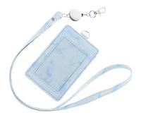 Luxshiny Work Pass Cover Id Card Protective Cover Marble Pattern Retractable Badge Holder Pu Metal Blue Detachable Lanyard Water-Resistant for Office and Outdoor Volunteers Doctors Students